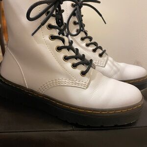 Dr. Martens White Combat Boots with Black Laces and Thick Sole